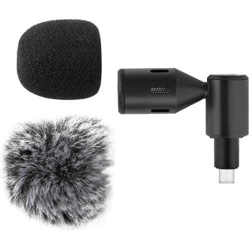 Mini Plug-in Microphone Cardioid Pickup Mobile Phone Mic 90° Adjustable with 2pcs Windscreen for Smartphone Live Streaming Vlog
