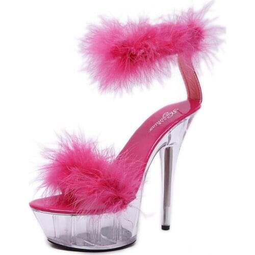 2019 New Summer Sandals Fashion Platforms High Heels 15cm Buckle Rhinestone Sexy Stiletto Shoes Women Black Beige Purple