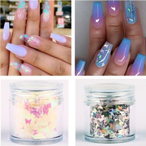1 Bottle Butterfly Glitter Silver Laser Butterfly Sequins Slice Nail Thin Paillette Micro Glitter Manicure Nail Art Decorations