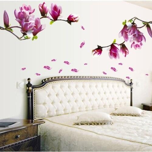 1PC Purple Orchid Wall Sticker Fresh Magnolia Decal For Living Room Bedroom TV Wallpaper Large Removable DIY Art Home Decoration