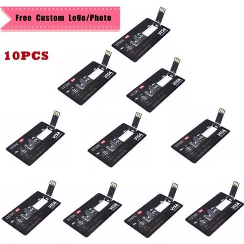 10 pcs Print Logo For Free ) Credit Card Usb Flash Drive 4GB 8GB 16GB 32GB Pendrive Memory Stick Gift(Customize Logo Available)