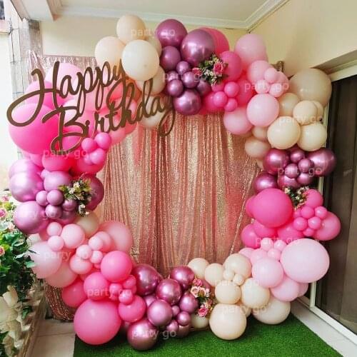 112pcs Hot Pink Balloons Garland Metallic Rose Red Latex Globos For Wedding Decoration Adult/kids Birthday Party Daby Shower