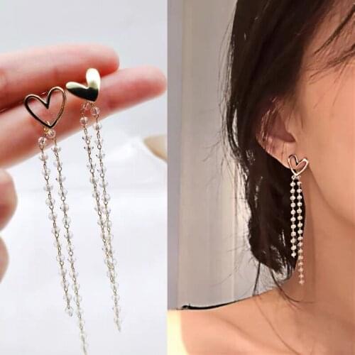 Tassel Earrings Asymmetric Love Peach Crystal Bead Earrings for Women Jewelry