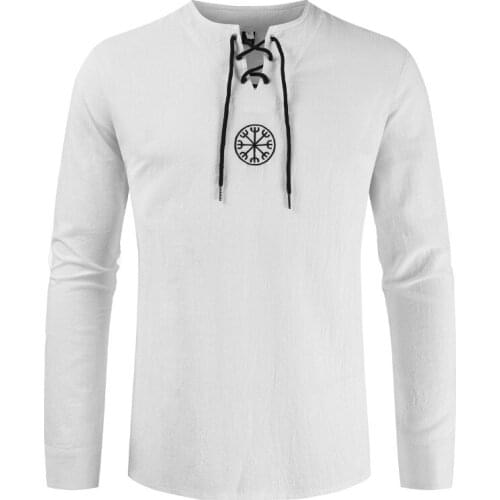 2019 comfortable linen simple cotton shirt Fashion V-neck long-sleeved linen top Loose martial arts Tai Chi mens clothing