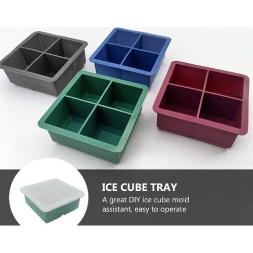 4 Grids Silicone Ice Cube Tray Square Shape Candy Chocolate Pudding Molds Fruit Ice Cream Molds Maker Kitchen Bar Tools