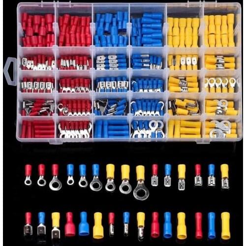 480Pcs Mixed Insulated Electrical Wire Connectors Crimp Terminals Spade/Ring/Bullet/Piggy Back Crimping Terminal Assorted Kits