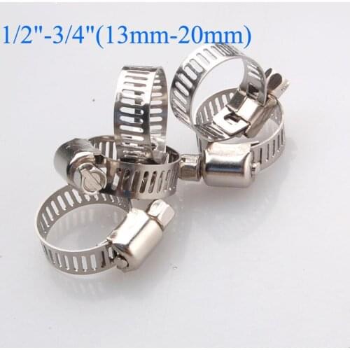 BBQ@FUKA 50pcs Car Drive Hose Clamps Fuel Line Worm Clip 13-20 mm 1/2"-3/4" Adjustable Stainless Steel Clips Wholesale