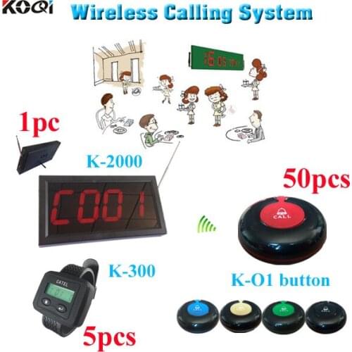 Wireless restaurant guest waiter pager call system with 5 Smart Watch Receiver + 50 waterproof buzzer + 1 Display DHL/EMS free