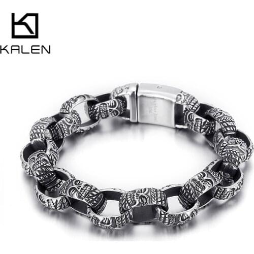 15mm Buddha Link Chain Bracelet Men Stainless Steel 316L Buddhism Jewelry