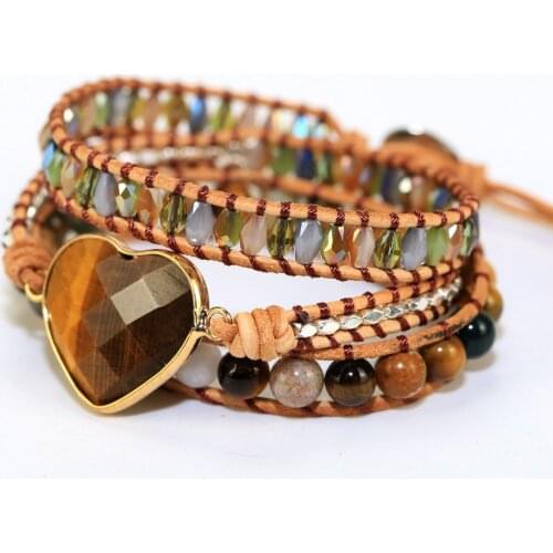 2021 Natural Stones heart shape tiger eye stone vintage style Bracelet Unique Handmade yoga energy jewelry drop shipping