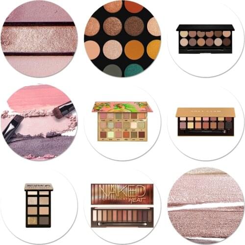 Fashion Glam Makeup Eye shadow box Icons Pins Badge Decoration Brooches Metal Badges For Backpack Decoration 58mm