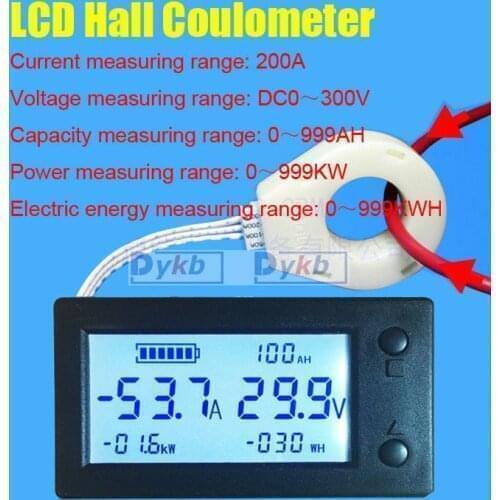 Hall Digital Meter DC 0~300V 50A 100A 200A 400A /999AH/999KW/999KWH Coulometer Battery Tester Lead-acid/Lithium batteries