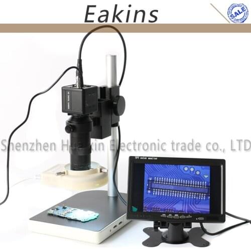 800TVL 1/3" CCD COMS BNC Color Digital Industry Video Microscope Camera IRIS+130X C-Mount Lens+Stand+56 Light+7 Inch LCD Monitor