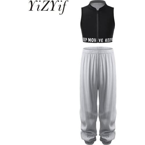 Kid Cool Hip Hop Clothing Letters Racer Back Crop Top Long Sleeve Harem Cargo Pants for Girl Jazz Dance Costume Clothes Wear