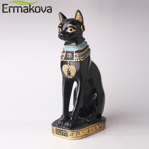 ERMAKOVA Vintage Mini Resin Carved Egyptian Goddess Bastet Cat Figurine Miniatures for Home and Office Decoration