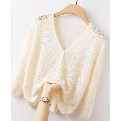 Knitted Hollow Out LIghweight Women Cardigan Autumn New 2021 Solid Loose Elegant Office Lady All Match Outwear Coats Tops