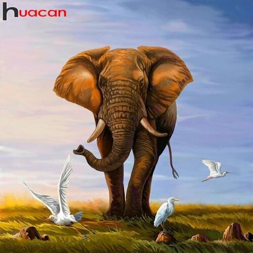 Huacan Square/round Diamond Painting Full Elephant Mosaic Diamond Embroidery Animal Bird Cross Stitch Room Decor