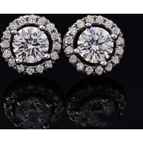 Classic Round Moissanite Stud Earrings for Women Total 1ct Carat S925 Silver Earrings Heart Arrow Cutting with Certificate