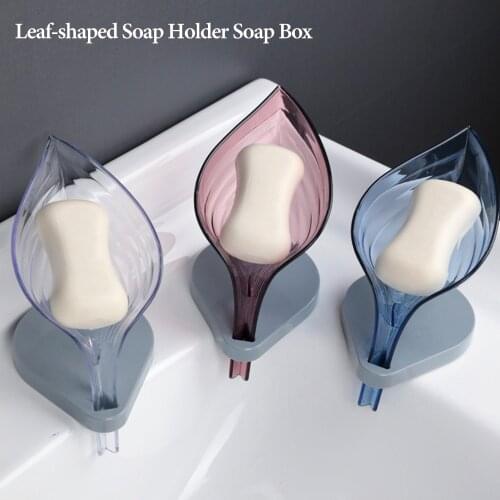 Leaf Shape Soap Box Bathroom Soap Holder Kitchen Dish Storage Plate Tray Standing Suction Cup Soap Holder Bathroom Supplies Hot