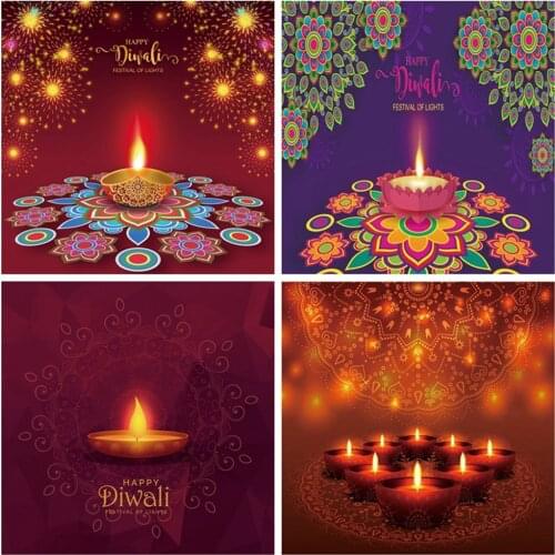 Laeacco Happy Diwali Festivals Of Lights Candle Fireworks Vintage Flower Pattern Poster Photo Background Photography Backdrop