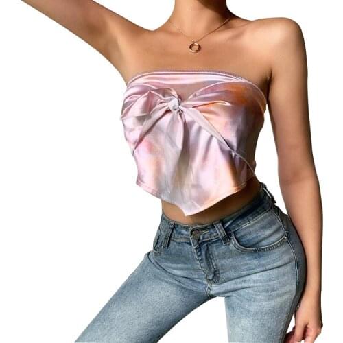 Summer Women Casual Print Fashion Sexy Knotted Sleeveless Backless Tube Top Bottoming Shirt Daily Wear