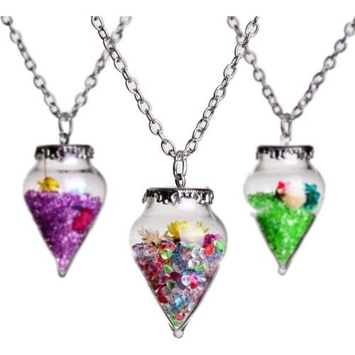 Fashion Girls Cone Drifting Bottle Dry Flower Necklace For Women Crystal Pendant Necklace Female Jewelry Party Gift