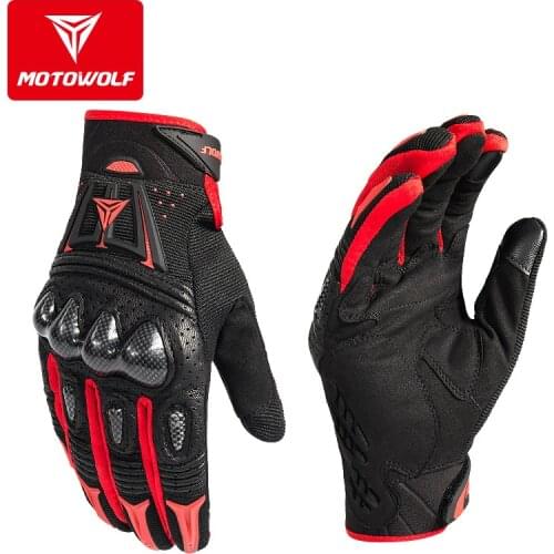 MOTOWOLF Motorcycle Gloves Leather Summer Breathable Carbon Fiber Guantes Moto Motocicleta Motocross Motorbike Riding Gloves