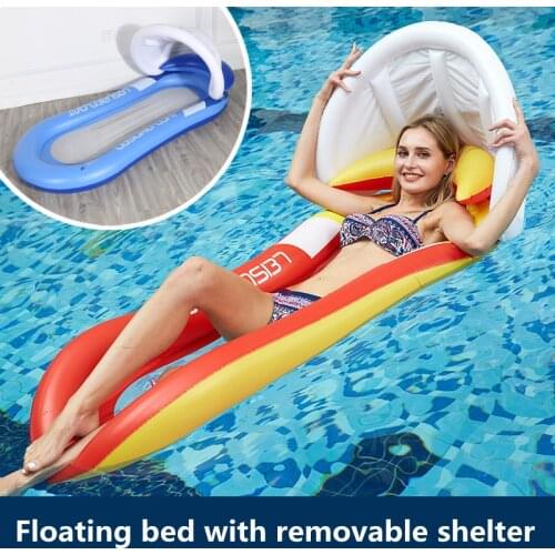 Inflatable Floating Bed Water Hammock Lounge Portable Swimming Pool Air Chair for Outdoor Sea Beach Party with Sun-Proof Canopy