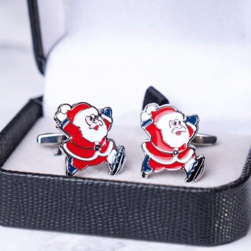New Arrival Merry Santa Claus Cufflinks High Quality Red Enamel Cuff Button For French Shirt Jewelry Christmas Gift