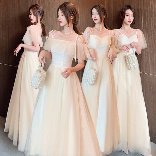 Bridesmaids Dresses Illusion Sequined Full Spaghetti Straps A-Line O-Neck Pleat Tulle Embroidery Women Wedding Party Gown E351