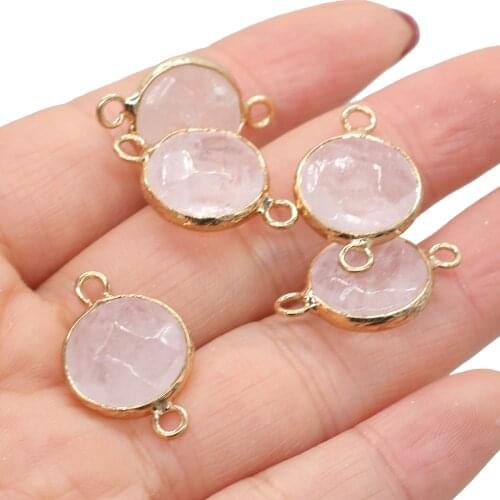 Natural Stone Pendants Round Gold plate Clear Crystal Connectors for Fashion Jewelry Making Necklace Bracelet Accessories