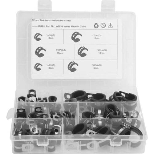 R‑Type Pipe Clip R-Type Pipe Clamp Assortment Kit Rubber Cushion Clips 5 Sizes 1/4in 3/8in 1/2in 5/8in 5/16in Hose Clamp