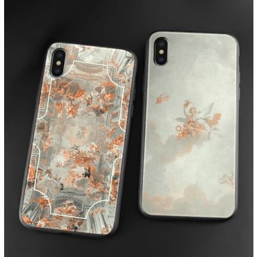Aesthetic pastel pink Baroque religious art silicone Phone case cover shell For iPhone 6s 7 8 Plus X XR XS 11 12 mini Pro Max