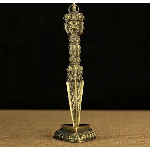 TIBETAN BUDDHA TANTRIC VAJRA PESTLE TANTRA VAJRAKILAYA PHURPA ALLOY COPPERING BUDDHIST WITH BASE DO THE OLD ABOUT 17CM R2009