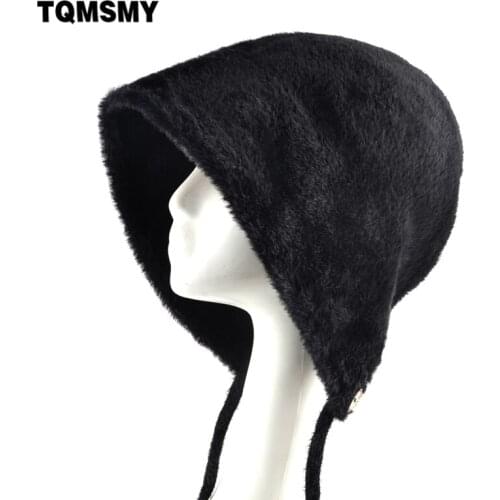 TQMSMY Winter Faux Fur Beanies Womem Streetwear Ponytail Hat Knitted Wool Warm Hats With Earflaps Fashion Hip Hop Gorras TME91