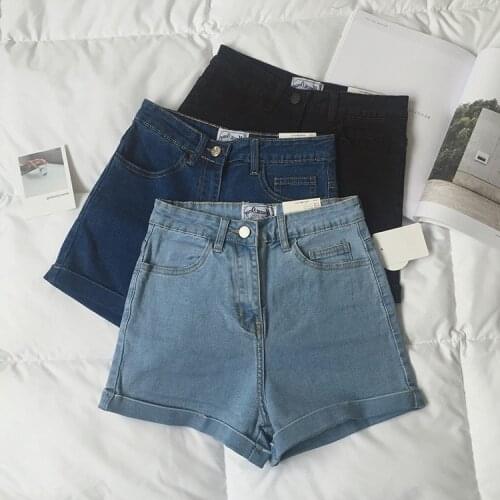 Womens shorts y2k Summer versatile crimped elastic high waist black tight denim shorts womens hot pants traf