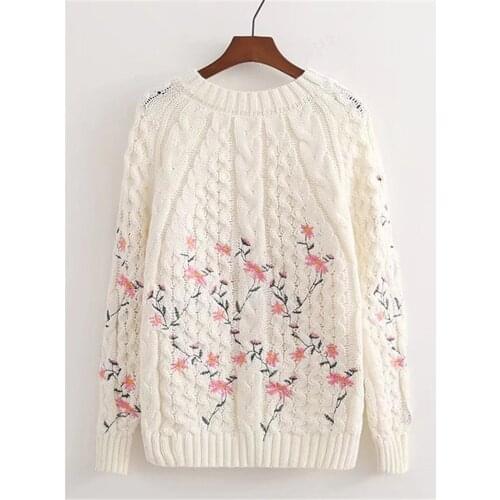 Women Knitted Sweater Fashion Pullover Autumn Korean Long Sleeve embroidered Knitwear Tops Female Loose Jumper Sweaters G1287