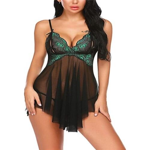 Women Sling Nightgown Sexy Sleepwear Lingeries Deep V-Neck See Through Mesh High Waist Floral Dress Summer Sleeping Nightdress