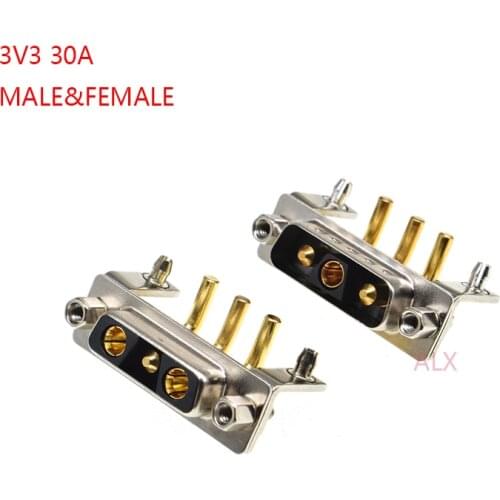1PCS 3V3 30A MALE FEMALE high current CONNECTOR right angle D-SUB adapter PCB solder type 3pin plug jack high power 3 Position