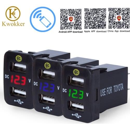 DC 12-24V Auto Cigarette Lighter 3.1A Dual USB Car Charger Adapter for iOS/ Android with Bluethooth Voltage Display for Toyota