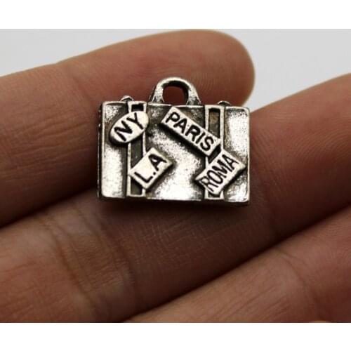 15pcs Wholesale Price Travel Bags New York Paris Roma Charms Antique Silver Plated Pendant For Handmade Jewelry Accessories
