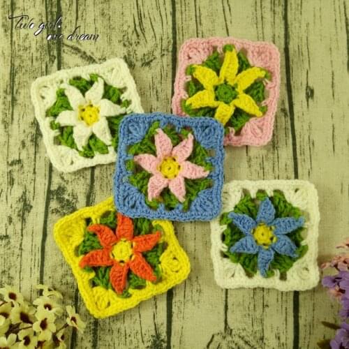 20pcs Square Handmade Crochet Doilies Table Mats Pad Crochet Lily Flowers Clothes Patch Accessory Photography Props Coaster 11cm