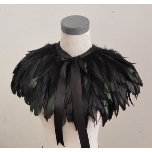 3-layer black rooster coque feather capelet, # CC12013