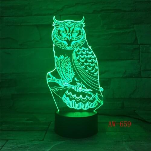 Owl 3D LED Night Light Baby Room Decoration Lamp Acrylic Color Changing Table Lights Child Kids Baby Soft Lights Bedroom AW-659