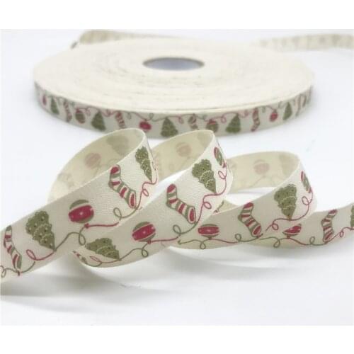 5Yards 10mm 15mm 25mm Printed Christmas Sock Ribbon Handmade Design Cotton Ribbon For Sewing Fabric Christmas Decoration