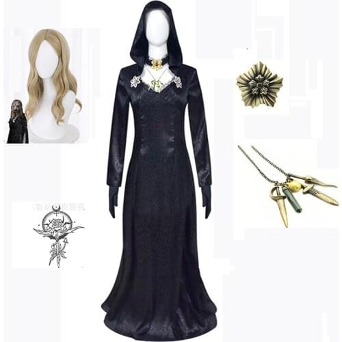 Anime Bela Cassandra Daniela Cosplay Costume Game Biohazard Lady Dimitrescu Madam Dress Vampire Necklace Tattoo Brooch Halloween