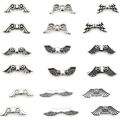Assorted Angel Wings Beads Mixed 30PCS Antique Silver Spacers Jewelry DIY Alloy Loose Beads 22539
