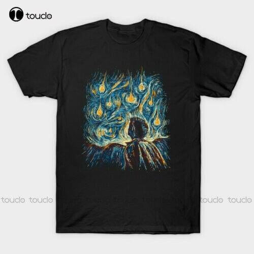 Angels They'Re Falling Castiel Supernatural Starry Night Mashup Black T-Shirt Womens Graphic Tshirts