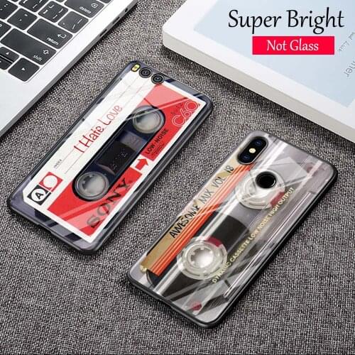 Black Cover Classical Old Cassette for Xiaomi Mi A1 A2 5X 6X 6 8 9 9SE CC9 F1 9T 9TPro Mi Play Super Bright Glossy Phone Case