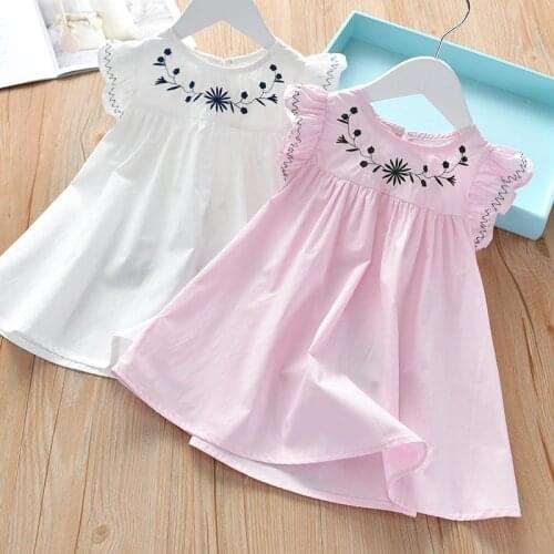 Childrens Dresses From 2 To 6 Years Old Pure Cotton Princess Summer Lace Short Sleeve Baby Girls Kids Clothes Embroidery Dress
